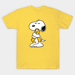 Dog Hugging an Awareness Ribbon (Yellow) T-Shirt